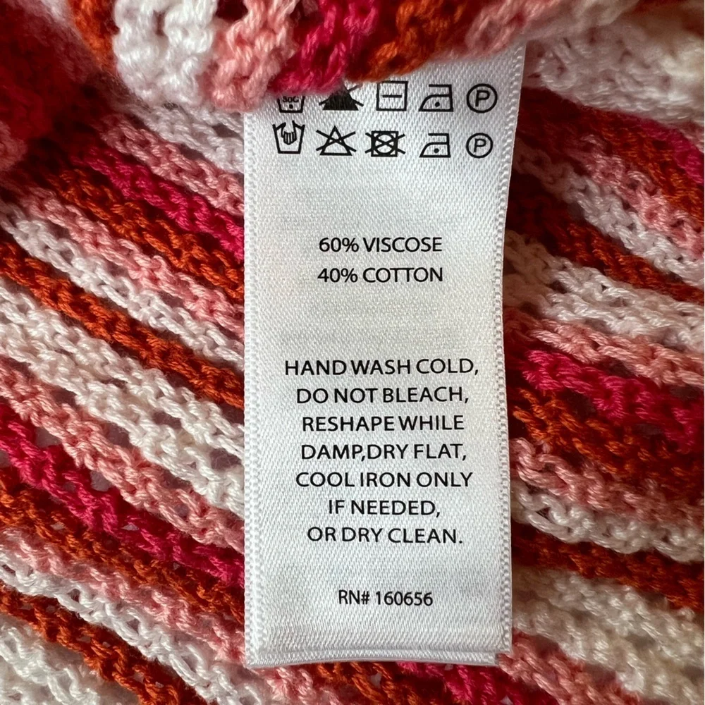 C&C California Crochet Beach Cover Up Sleeveless Halter Striped Pink White Small - Picture 6 of 8